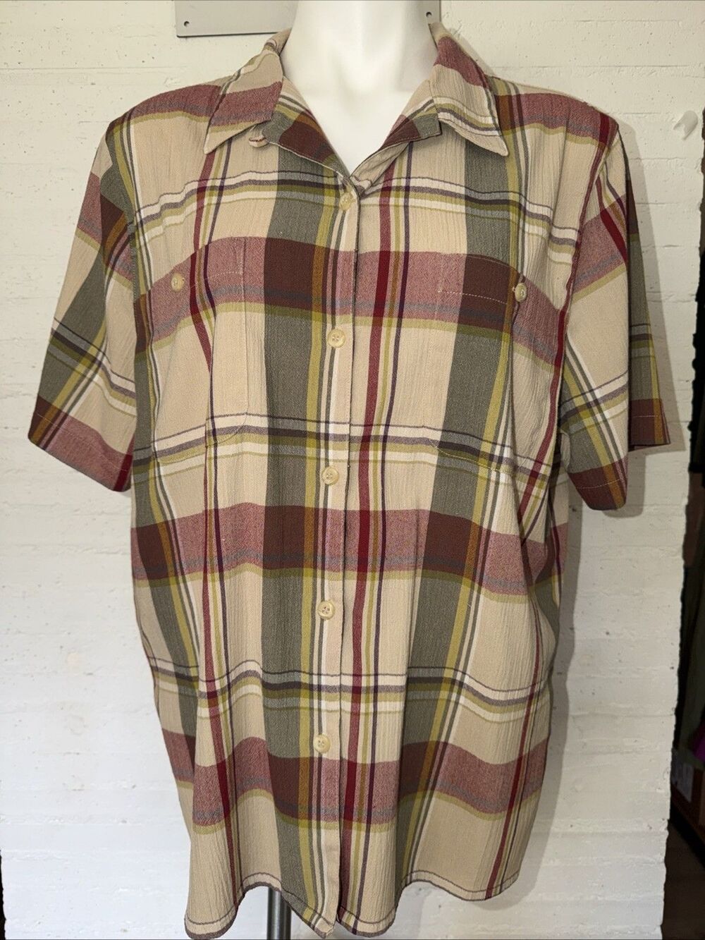 Vintage 90s Cottage Grannycore Indie Alfred Dunner Plaid Button Up Blouse 16